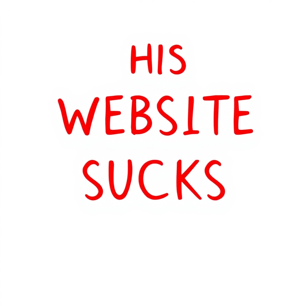 a simple monotype red text against a white background reading "THIS WEBSITE SUCKS"