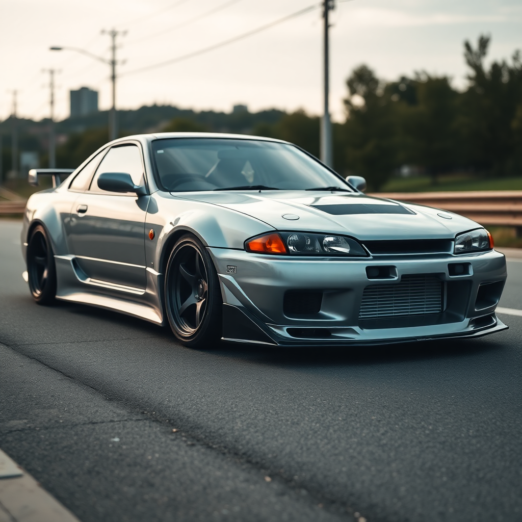 concept tuner nissan silvia s14 the car is parked on the side of the road, inspired by Taiyō Matsumoto, tumblr, restomod, nd4, c4