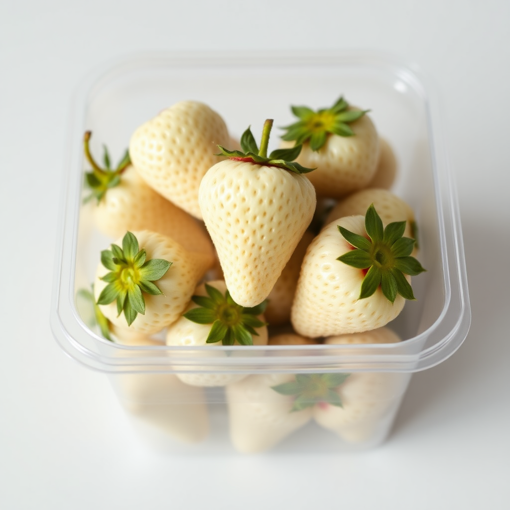 white strawberries in a plastic container