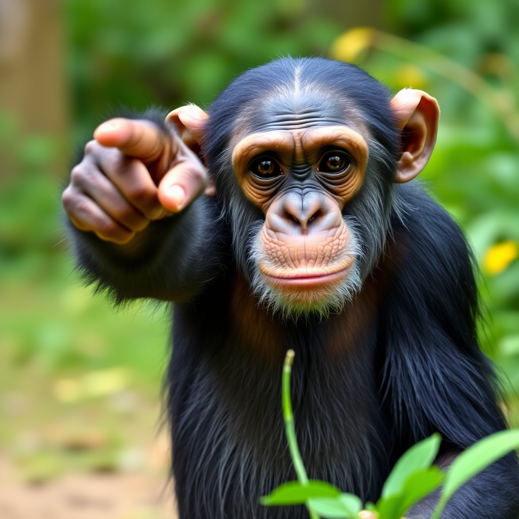 Chimpanzee pointing its finger forward