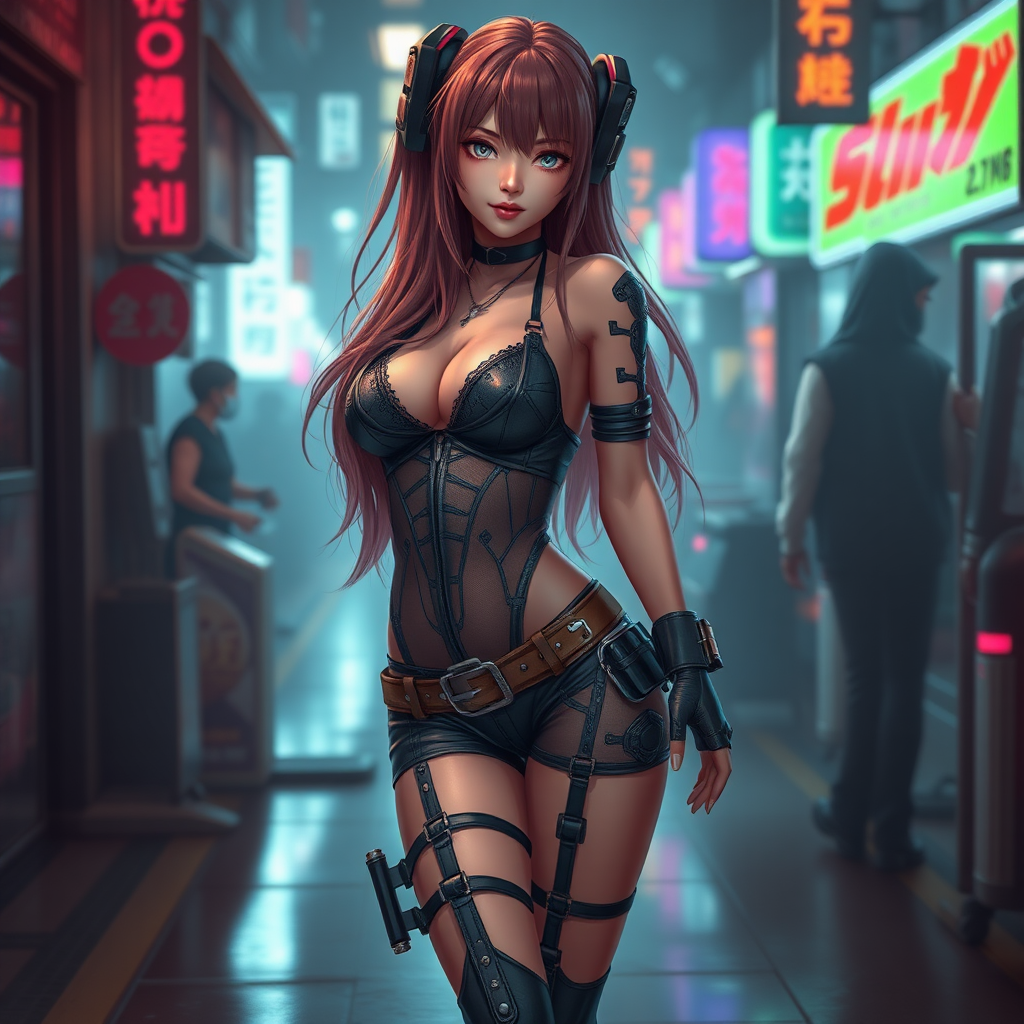 Real detailed full body photo of Sexy cyberpunk waifu,