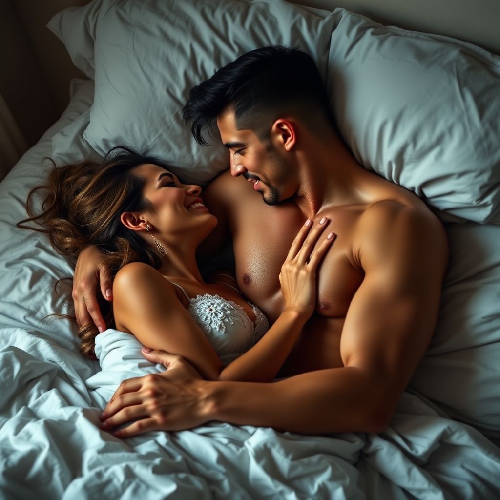 seductive couple in bed 
realism