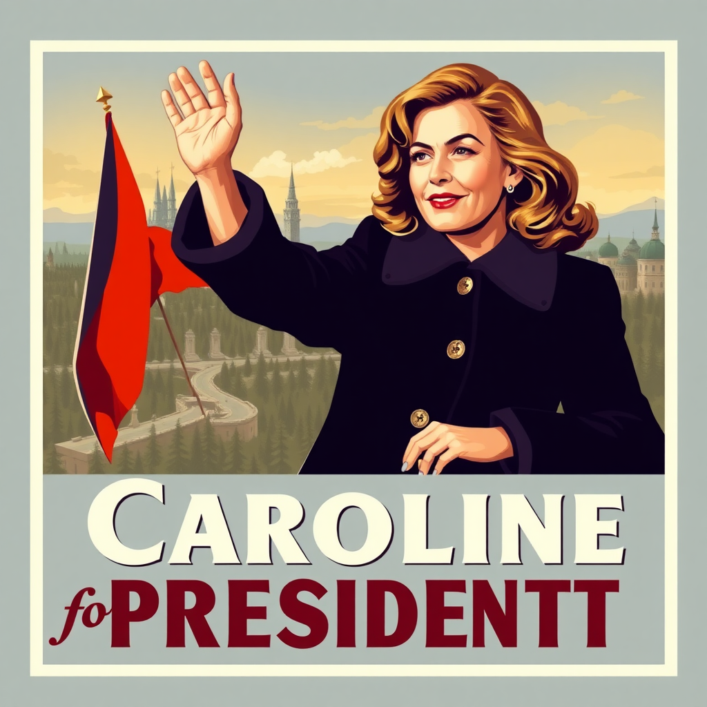 I want a russian socialistic realistic poster with the text "Caroline for President"