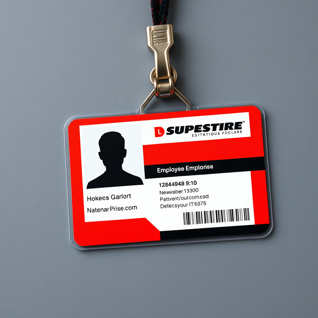 employee id card for IT company, professional themed, red and black dominant color