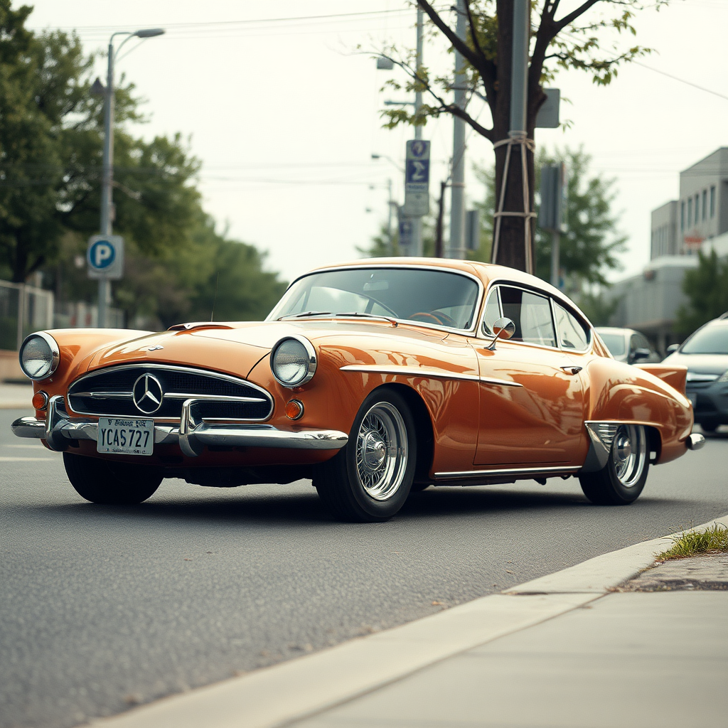 metallic shine classic car is parked on the side of the road, inspired by Taiyō Matsumoto, tumblr, restomod, nd4, c4