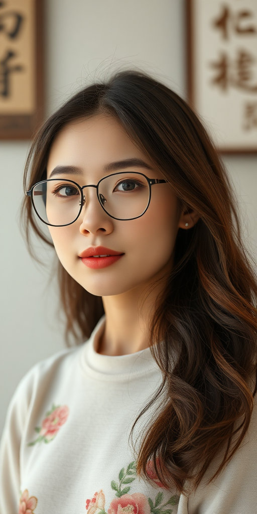 beautiful chinese pale woman with glasses