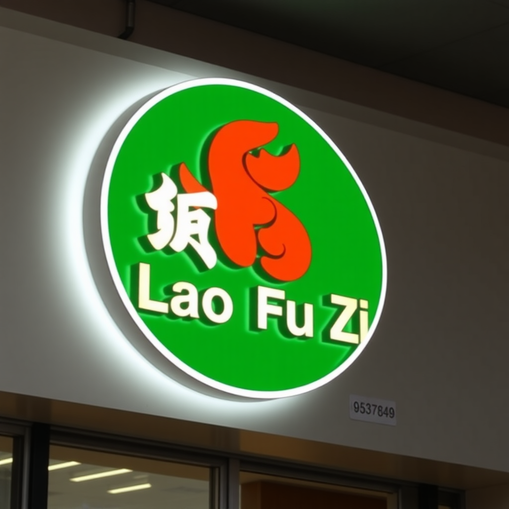 Logo of Lao Fu Zi fast food restaurant, store name in Chinese: 老夫子.