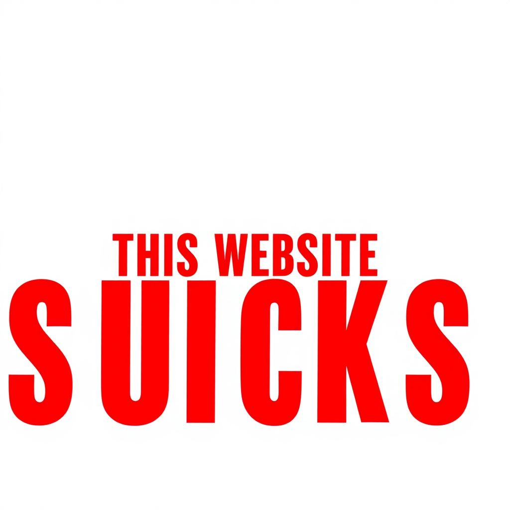 a simple monotype red text against a white background reading "THIS WEBSITE SUCKS"