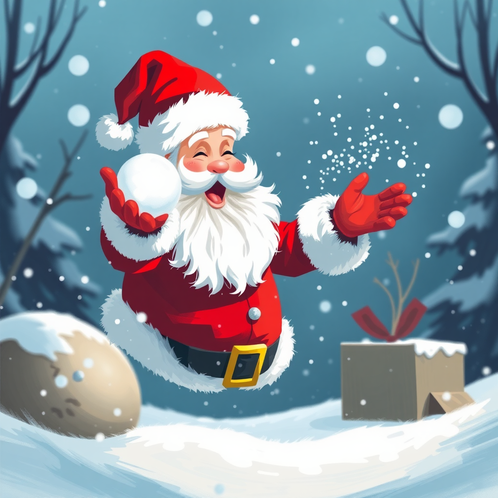 Santa throwing snowball