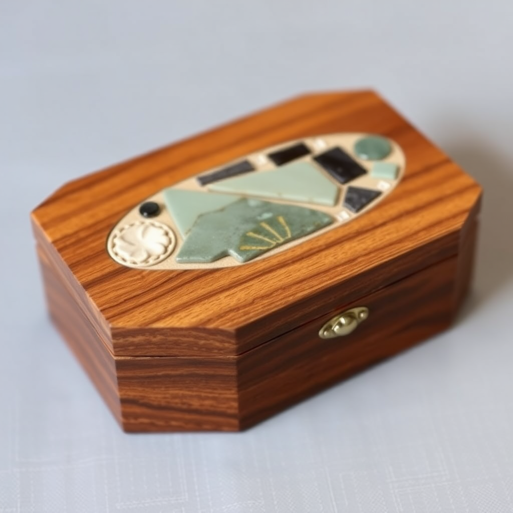 Decorative wood box with stone inlay