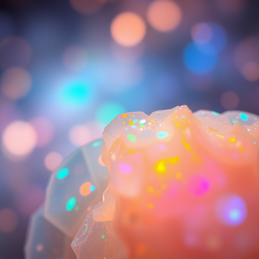 dreamscape, nebula, Bokeh, abstract, brilliant colors, glittering, translucent, mother of pearl, opal, iridescent, natural skin, glowing, artistic photo, wide angle, cute, interesting, microscopy