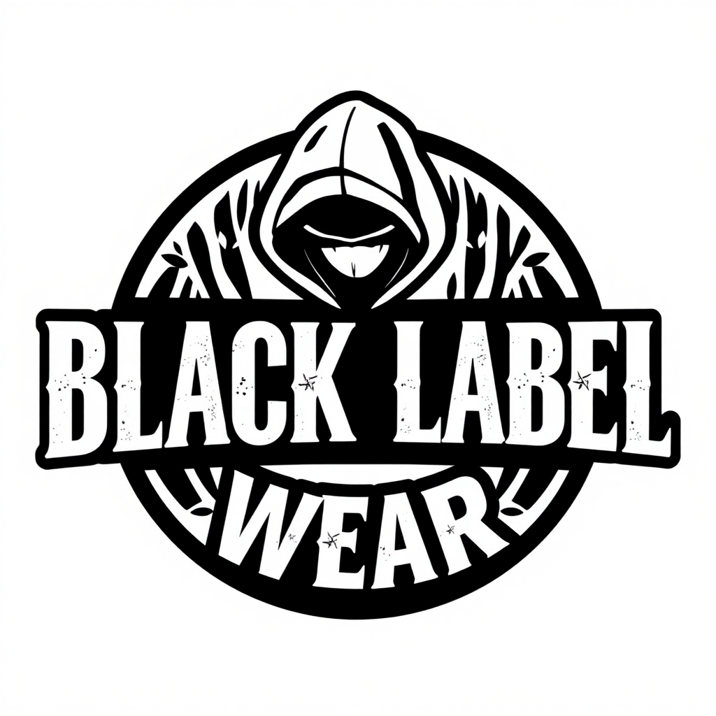 A logo for a clothing brand 'Black Label Wear'. The style is street wear.