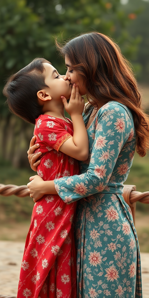 a boy kissed his mother