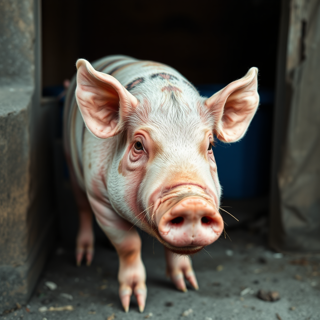 An adult pig with human skin