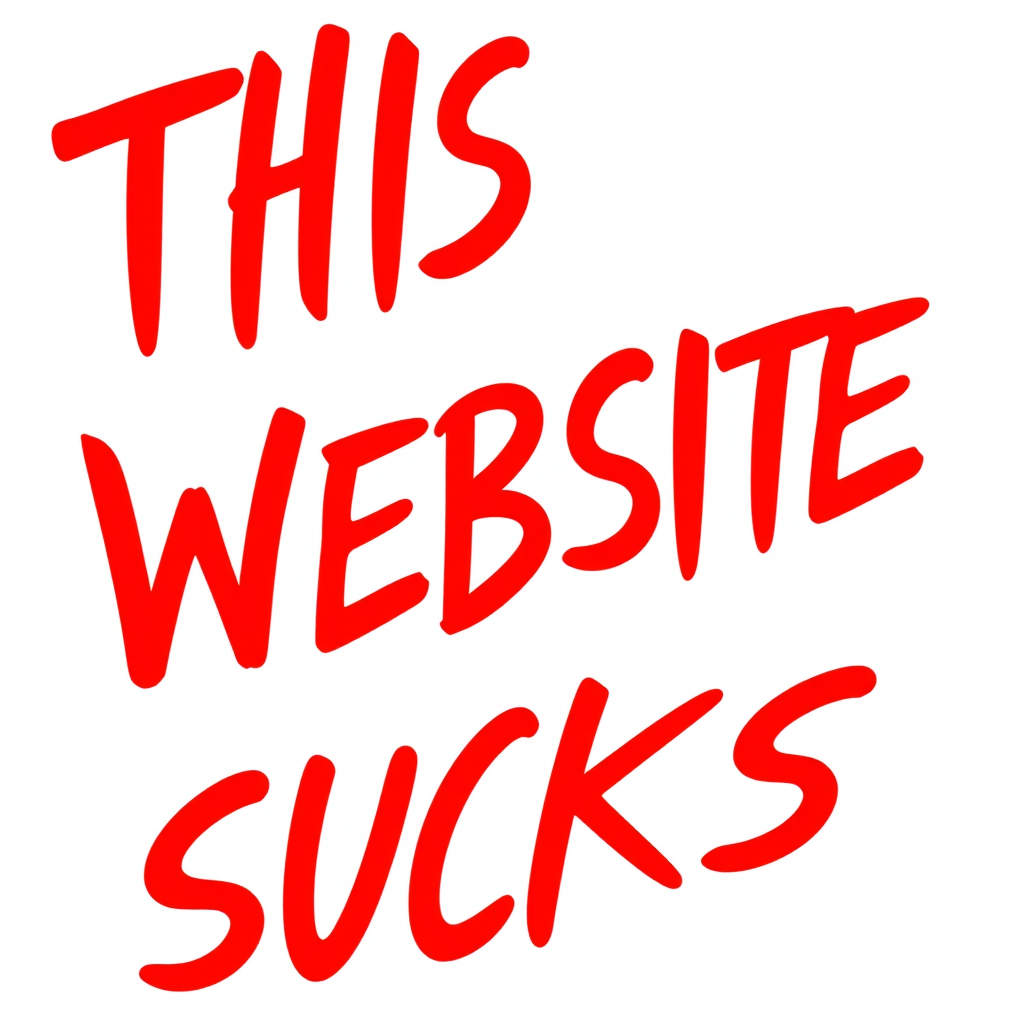 a simple monotype red text against a white background reading "THIS WEBSITE SUCKS"