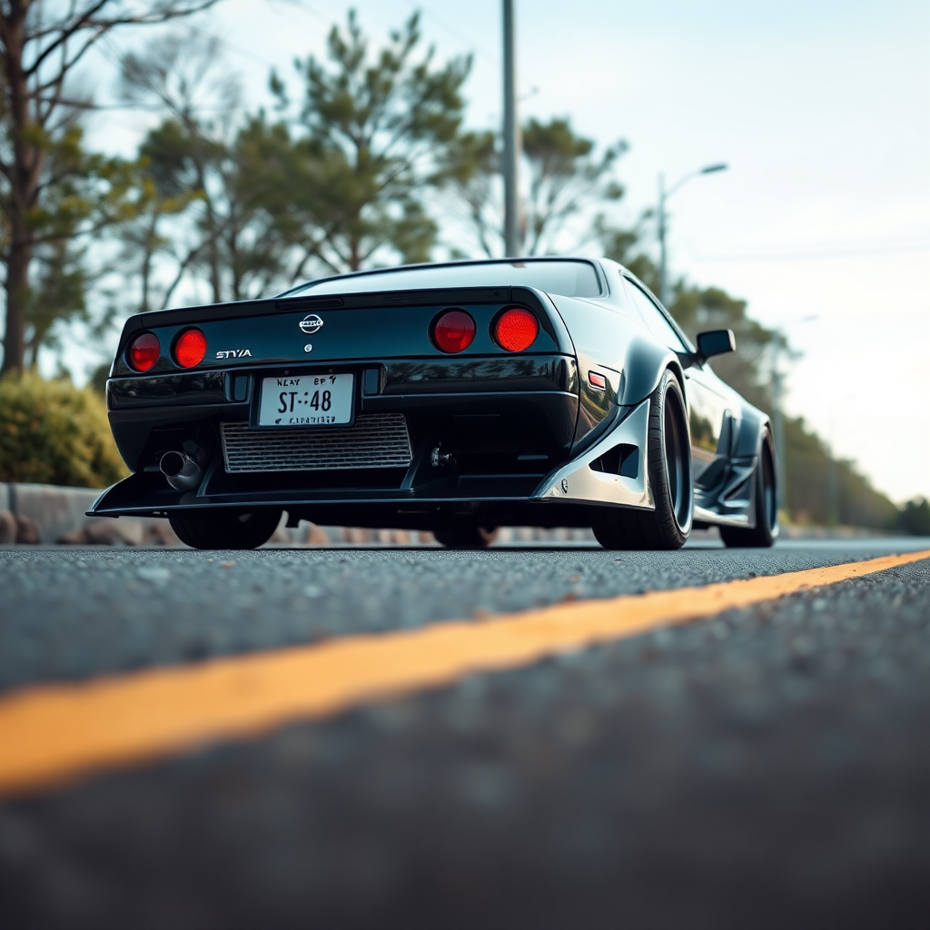 concept tuner nissan silvia s14 the car is parked on the side of the road, inspired by Taiyō Matsumoto, tumblr, restomod, nd4, c4