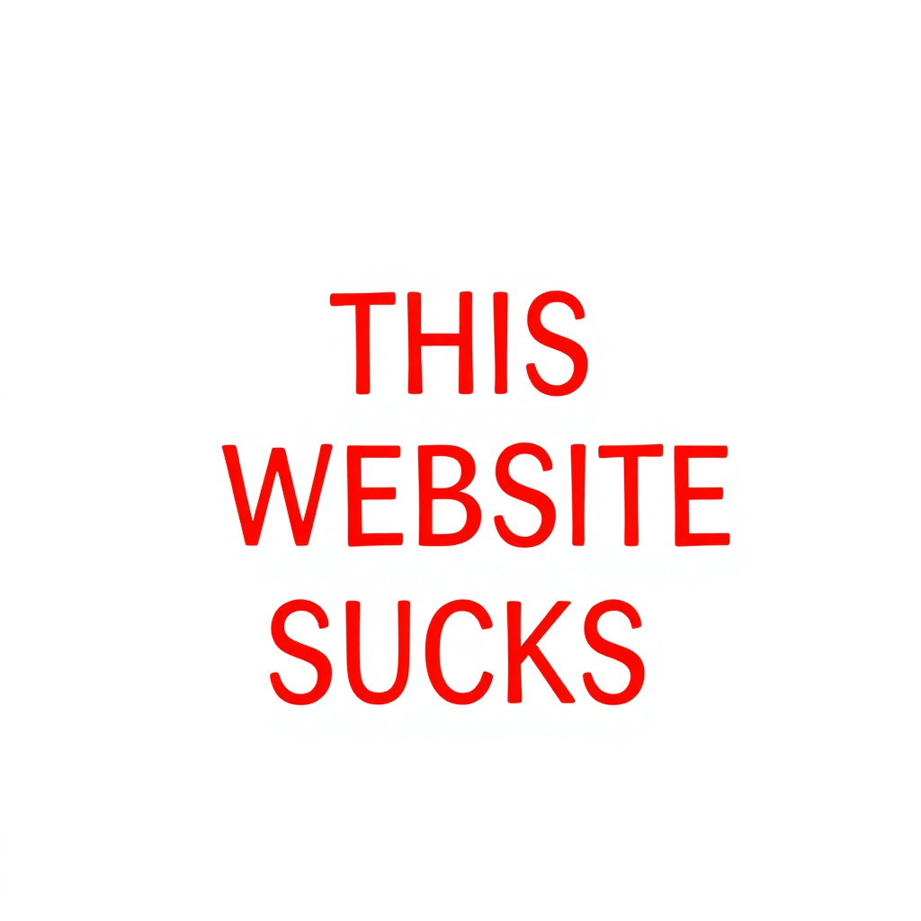 a simple monotype red text against a white background reading "THIS WEBSITE SUCKS"