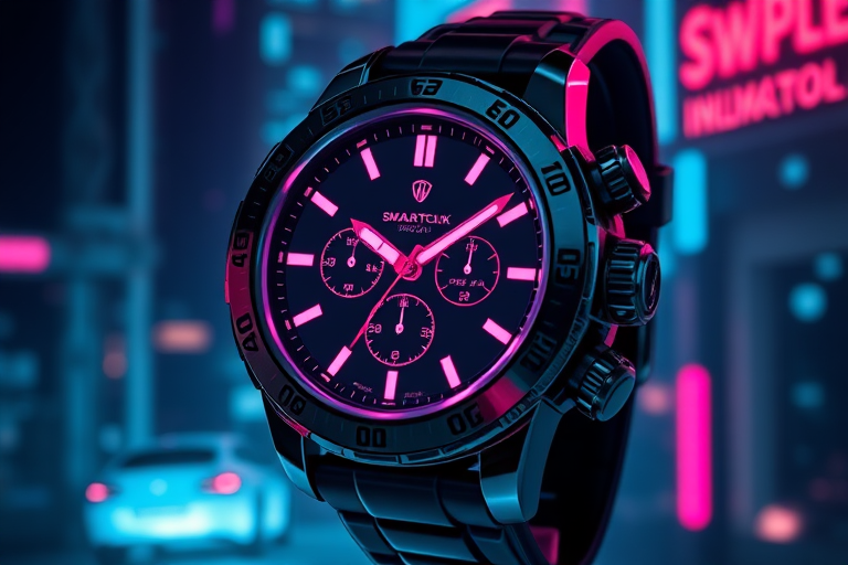 A Wallpaper for smartwatch in cyberpunk sexy style