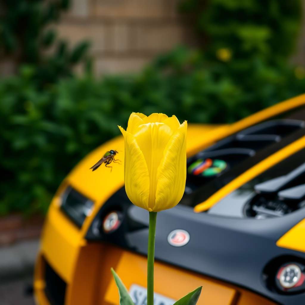 Yellow tulip and bugatti