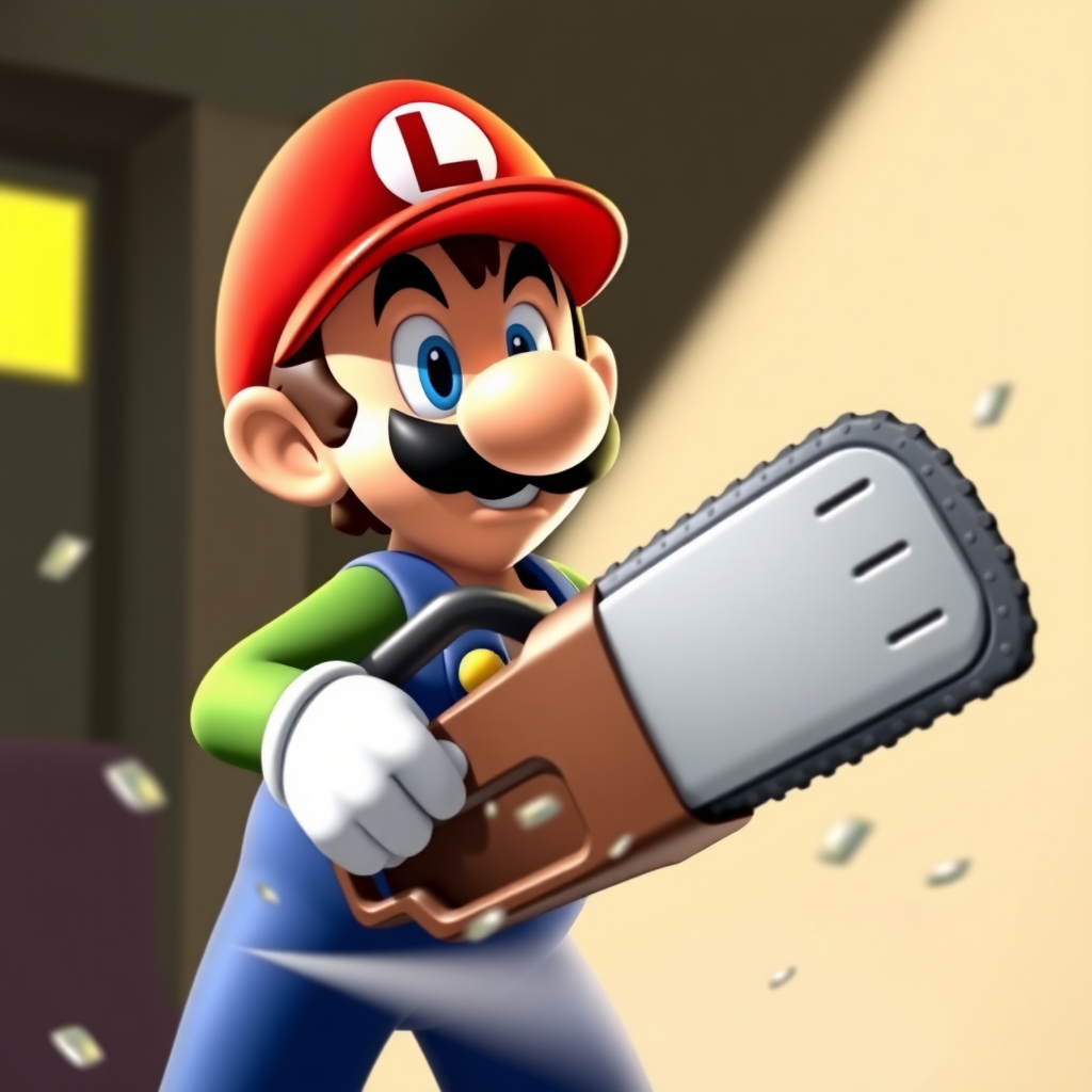 Luigi Holding a chainsaw