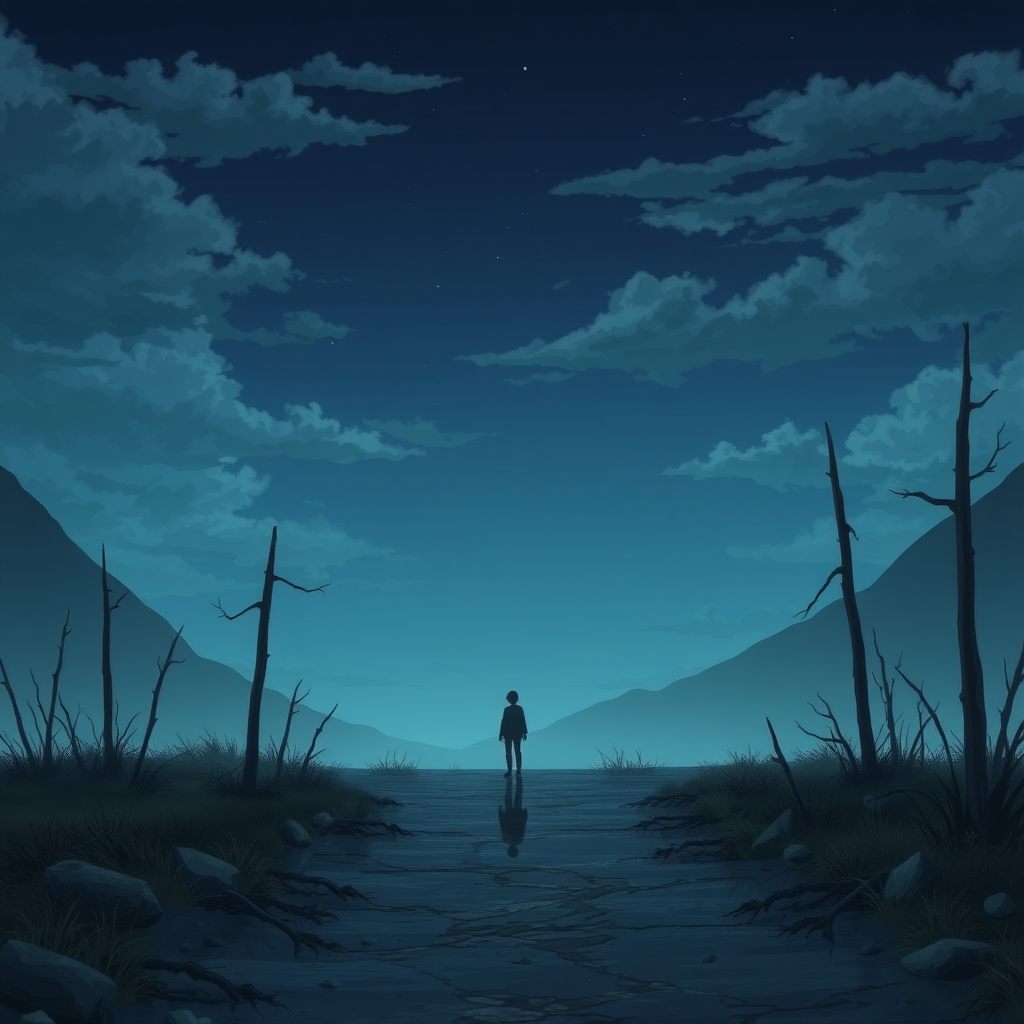 A scene in anime style that shows a lonely and forsaken place.