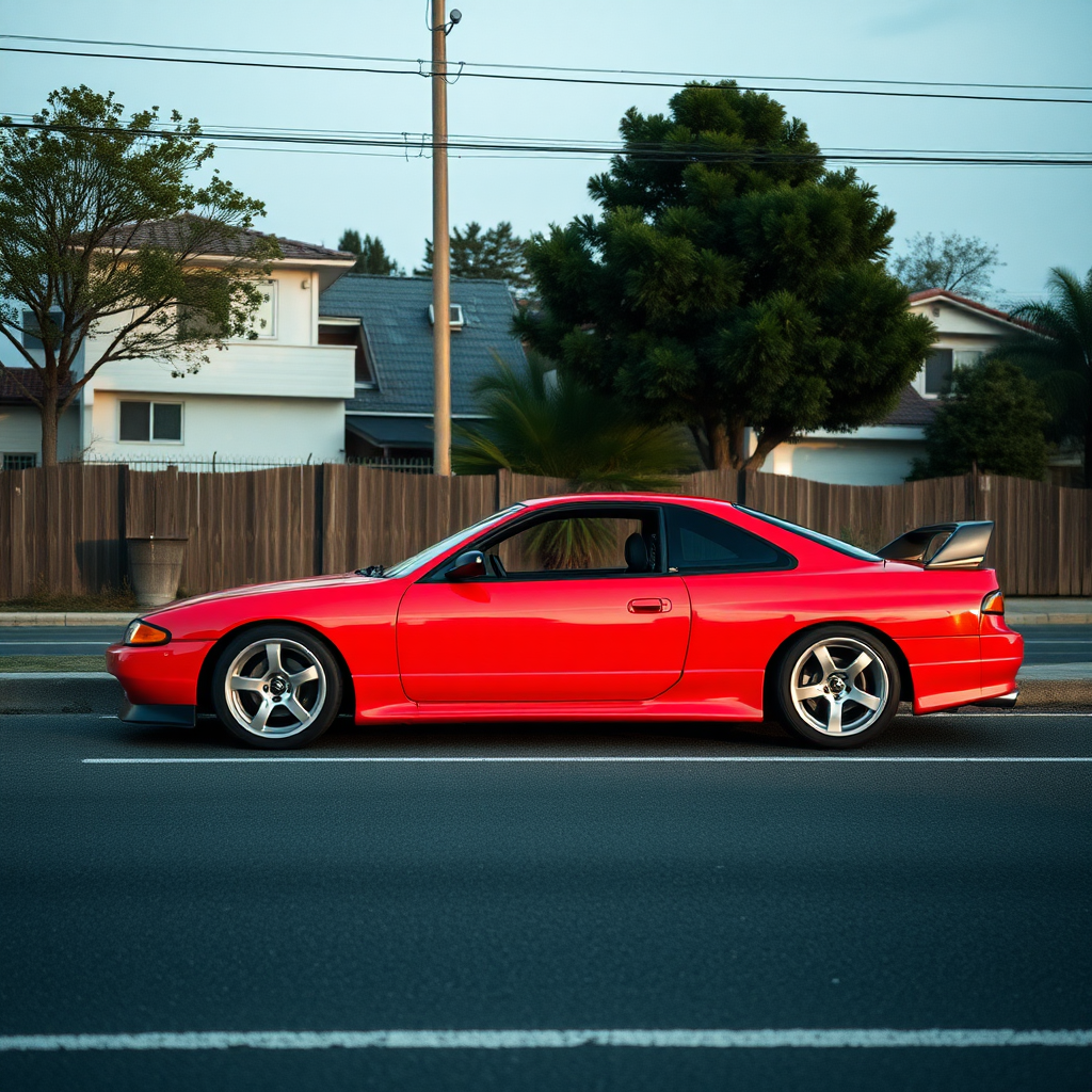 Nissan Silvia S14 the car is parked on the side of the road, inspired by Taiyō Matsumoto, tumblr, restomod, nd4, c4