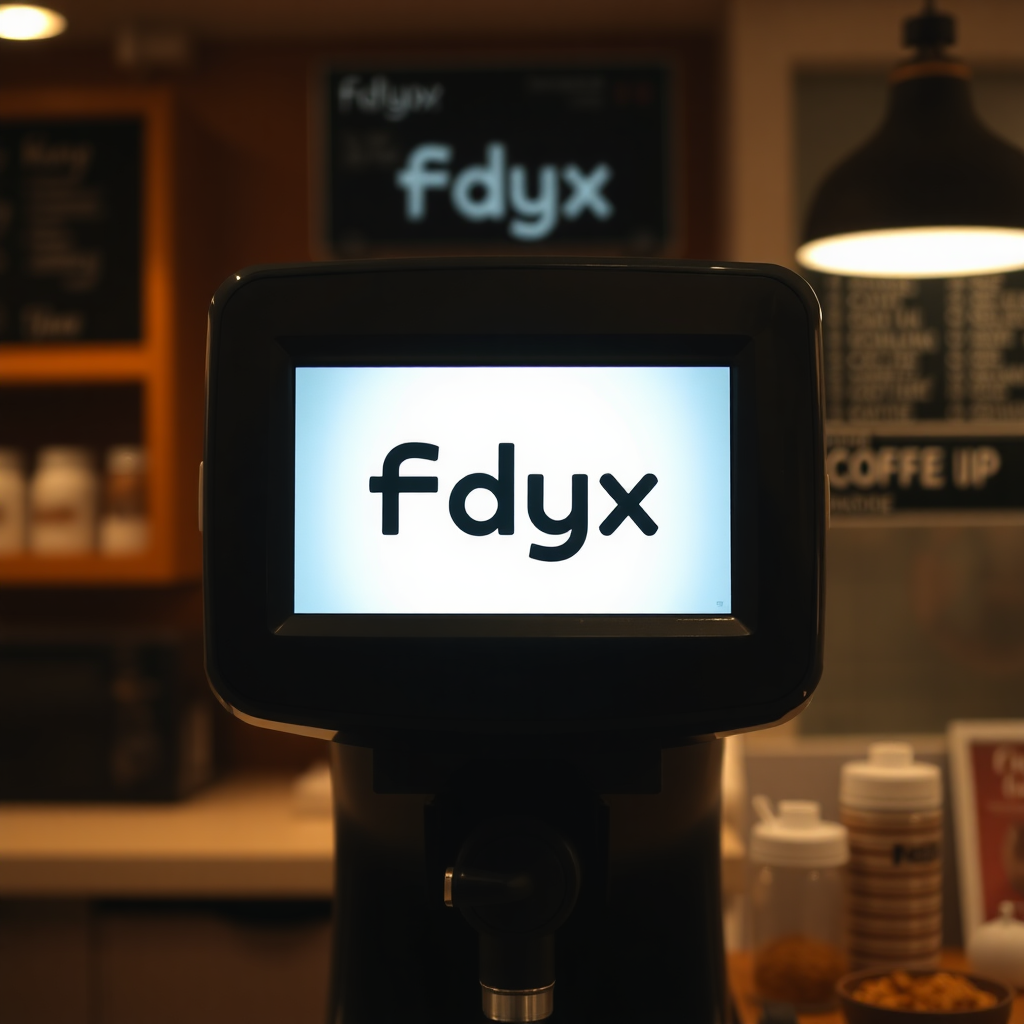 On the screen of a coffee shop, it is written "fdyx".