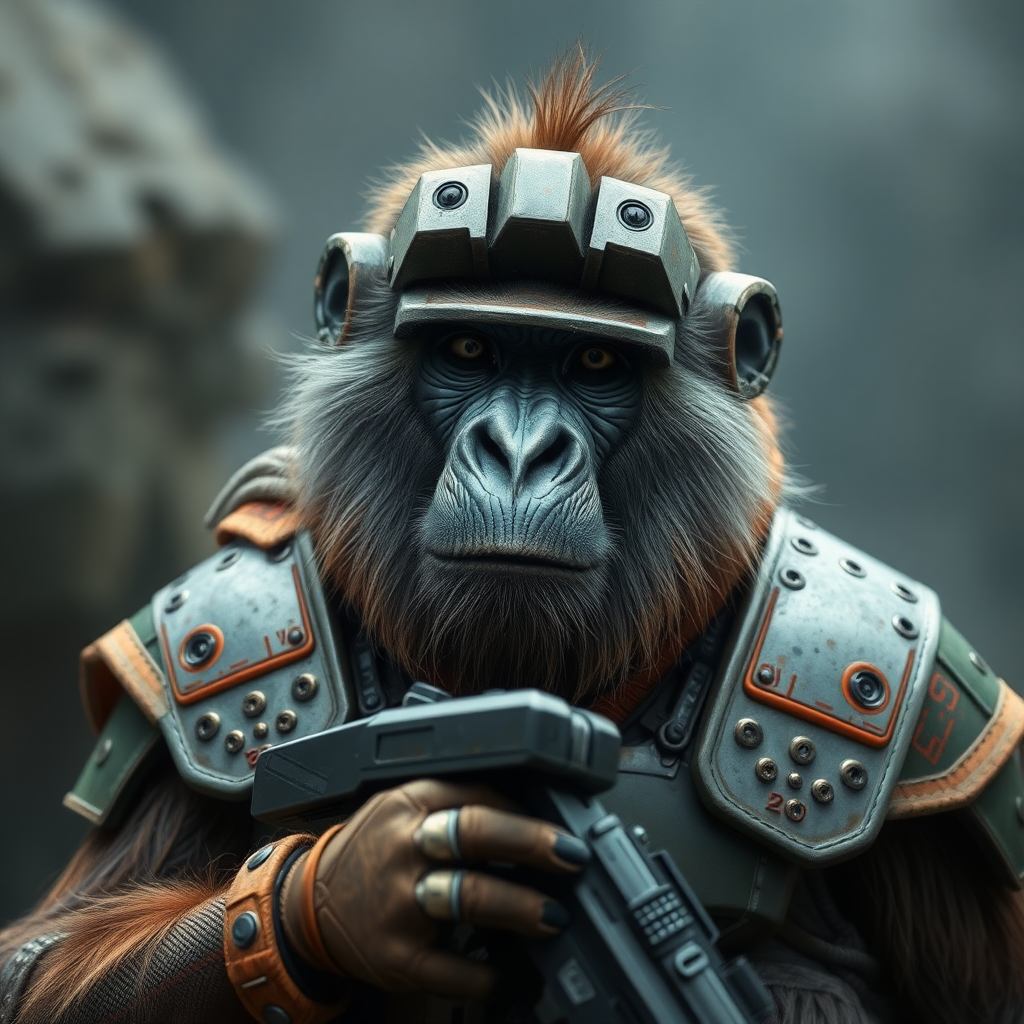 proboscis primate  polish  soldat in futuristic battle gear