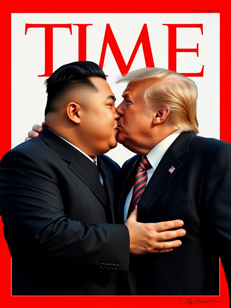 if Time Magazine had a cover of Kim Jong un and Trump passionately kiss