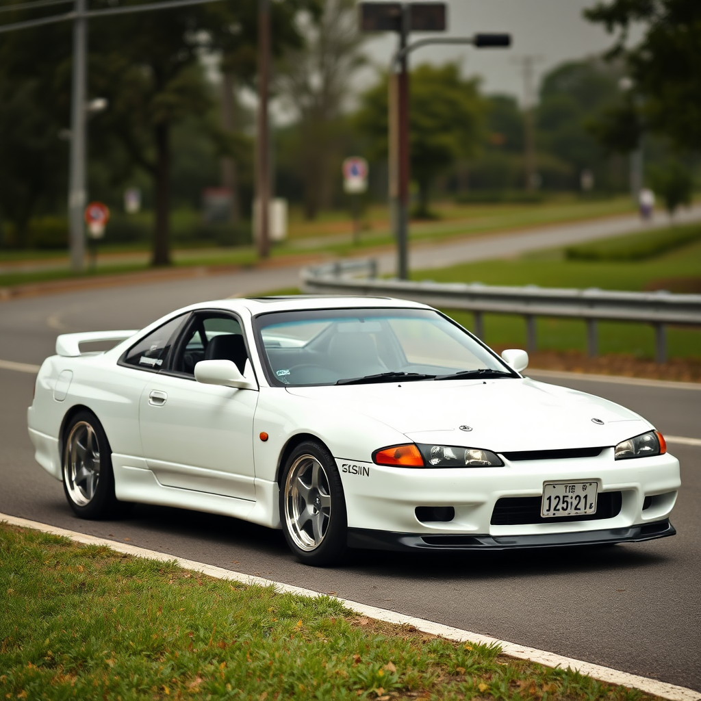 Nissan Silvia S14 the car is parked on the side of the road, inspired by Taiyō Matsumoto, tumblr, restomod, nd4, c4