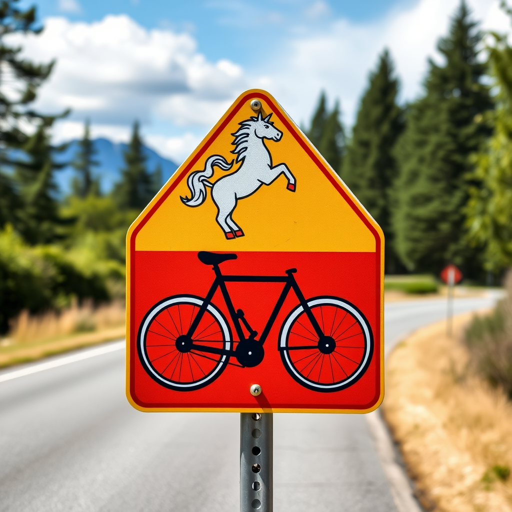 unicorn bicycle road sign