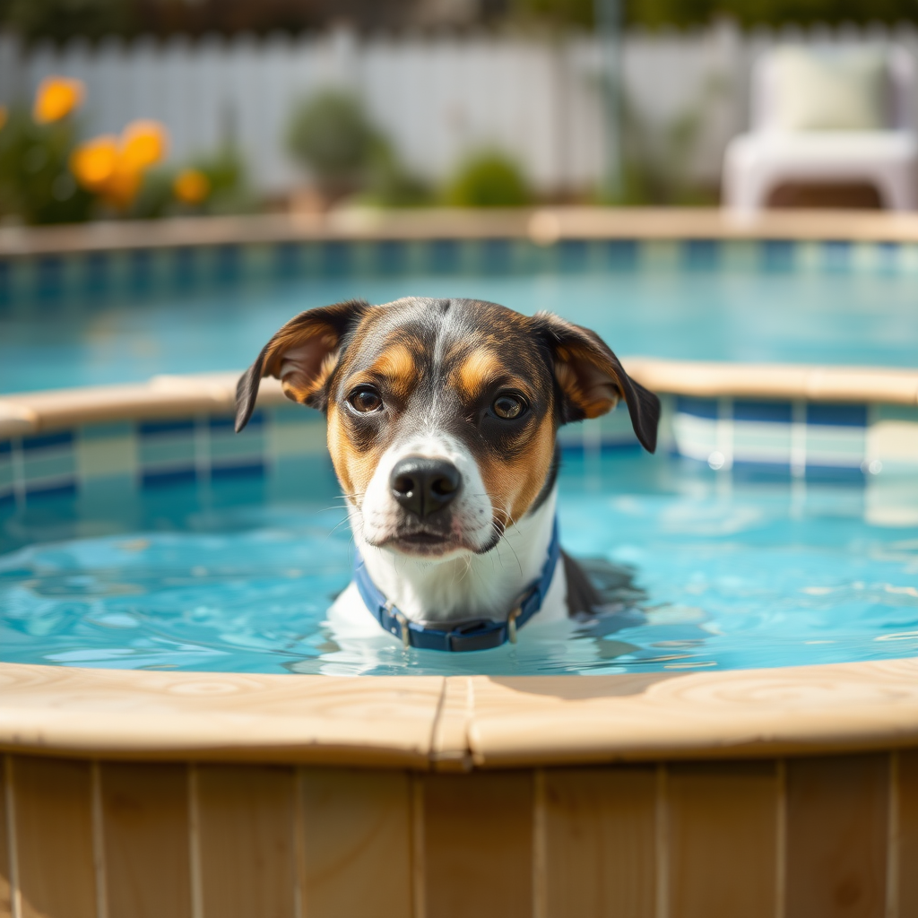 A dog in a pool.