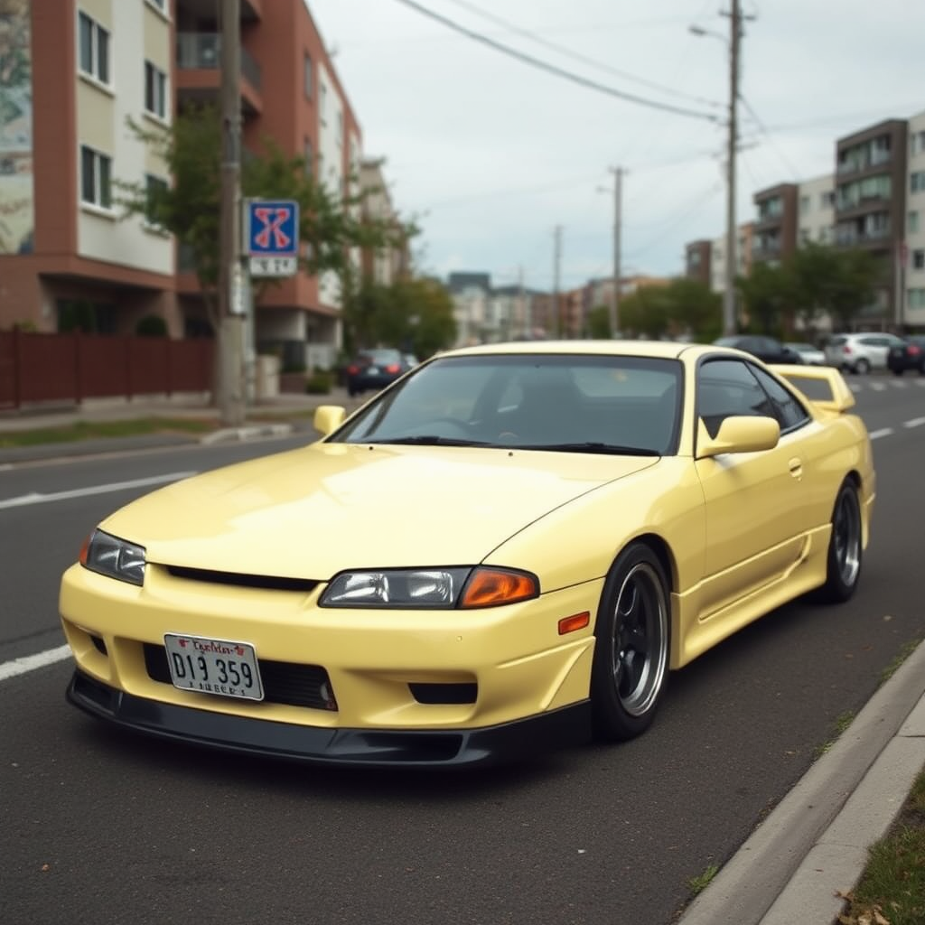 Nissan Silvia S14 the car is parked on the side of the road, inspired by Taiyō Matsumoto, tumblr, restomod, nd4, c4