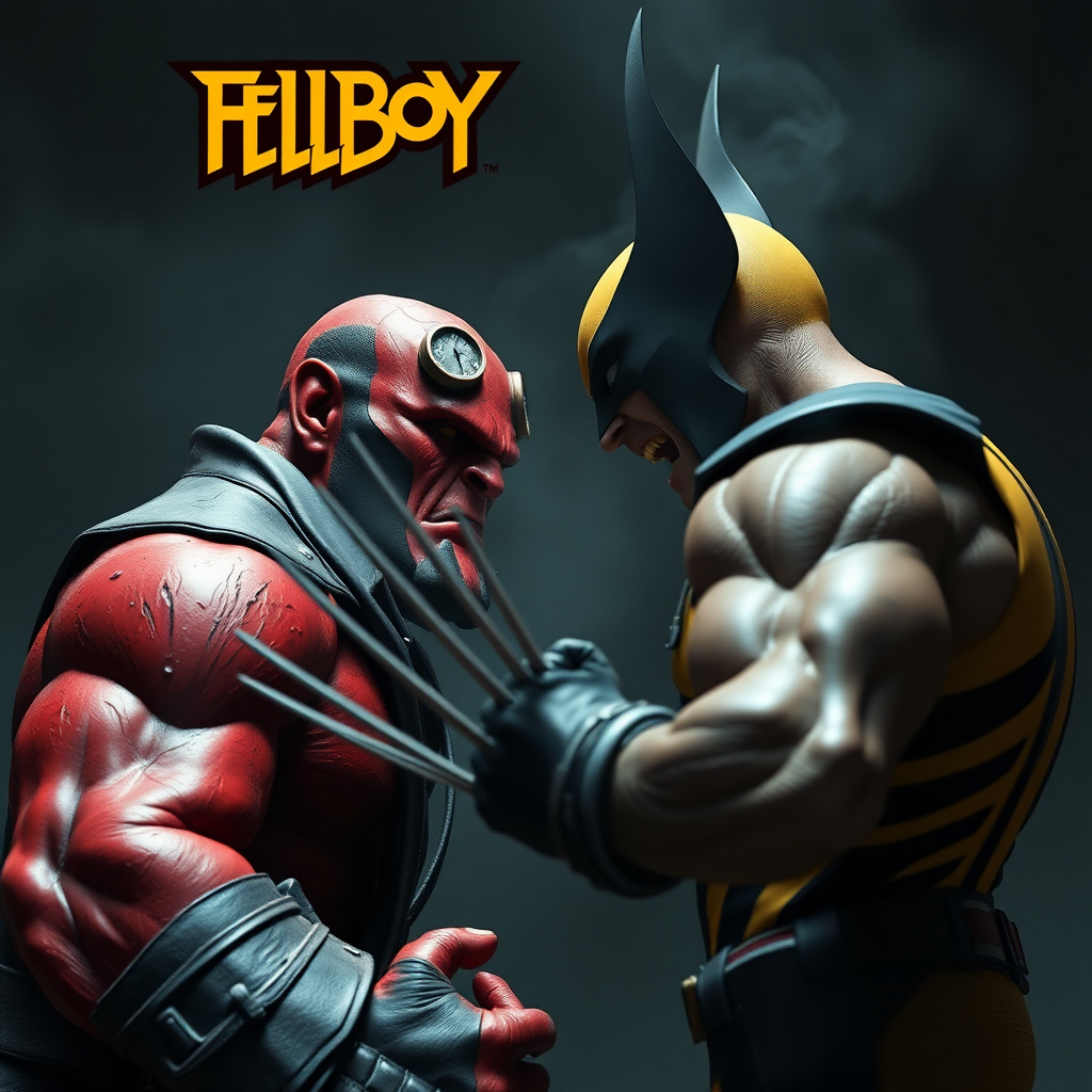 In 3D and photo-realistic quality is a depiction of Hellboy vs Wolverine