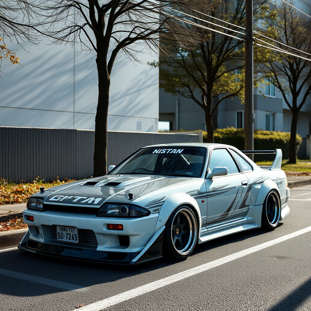 concept tuner nissan silvia s14 the car is parked on the side of the road, inspired by Taiyō Matsumoto, tumblr, restomod, nd4, c4