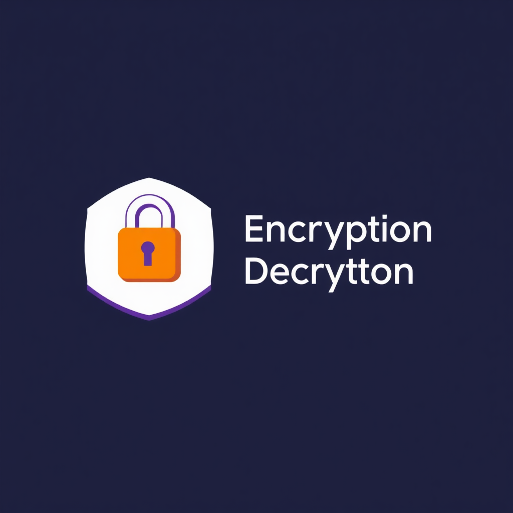 Purple orange white Logo representing an Encryption & Decryption security program tool.