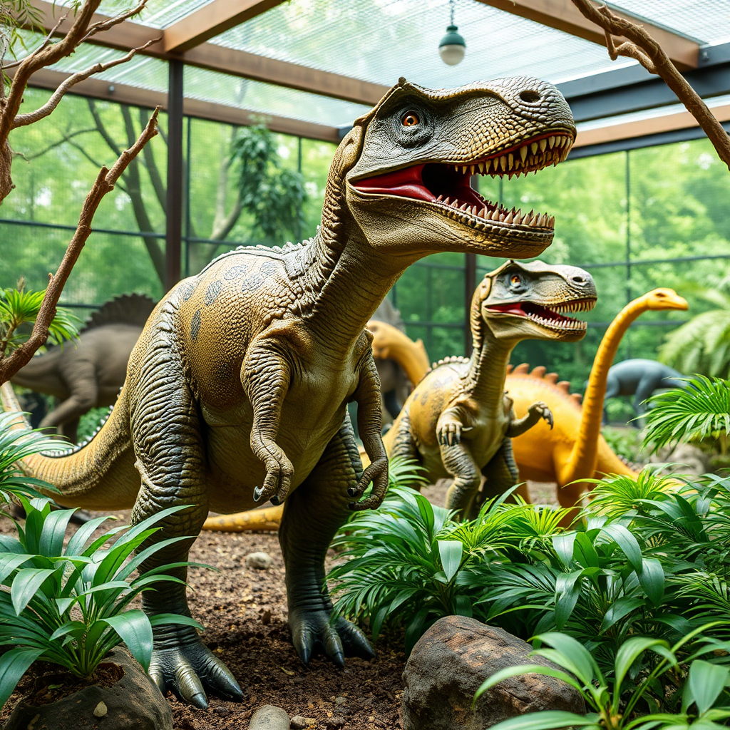 dinosaurs in a zoo