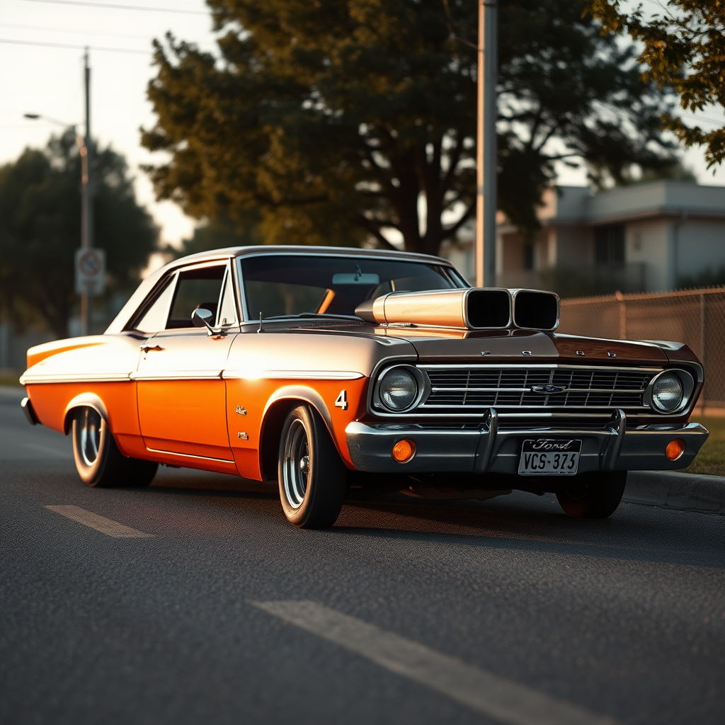 the drag car is parked on the side of the road, inspired by Taiyō Matsumoto, tumblr, restomod, nd4, c4 metallic shine classic american low rider ford