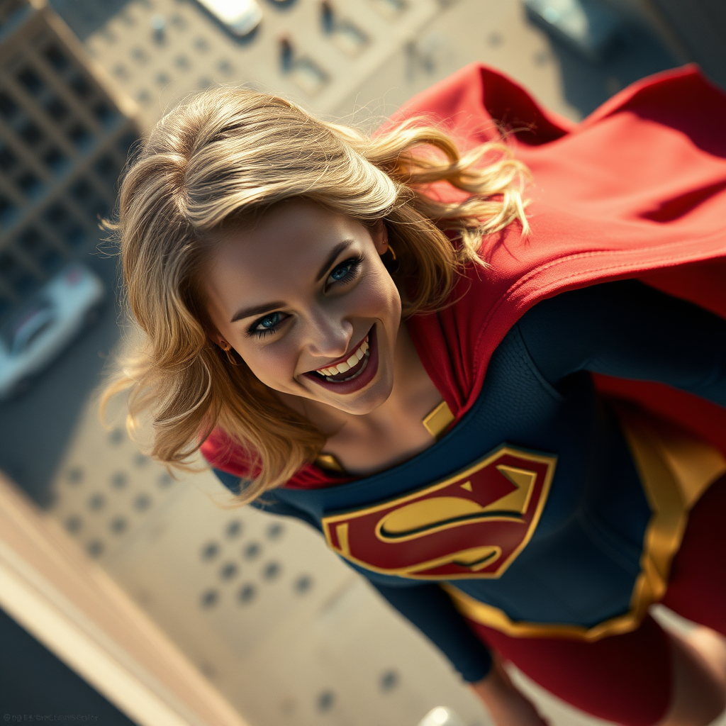 a snapshot from above supergirl zack snyder's, realistic, trailer movie, cinematic, so realistics, and she was smile