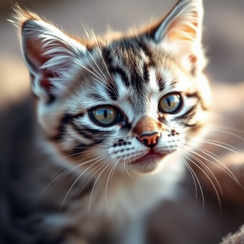 The silver-shaded kitten under the lens looks fierce but is so cute.