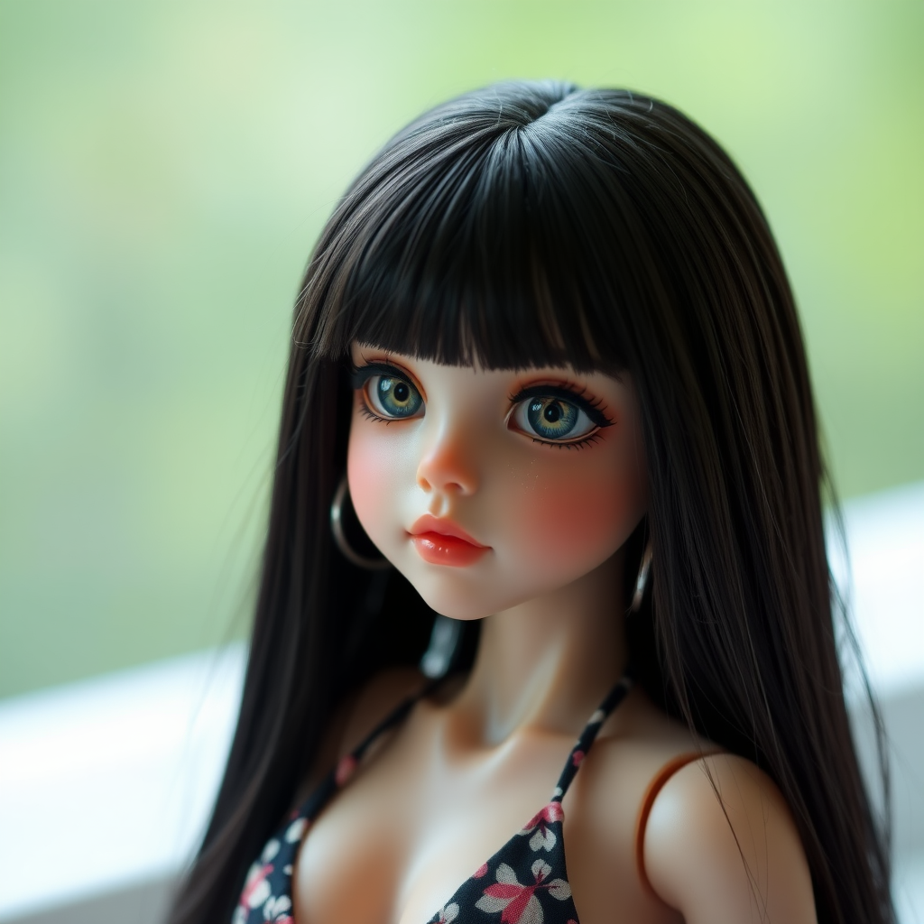 ooak art doll falling in love, flirting, artist doll, realistic doll, life-like porcelain doll, cool preteen girl, unique personality, stunning eyes, bisque doll, bjd, swimsuit, dynamic pose