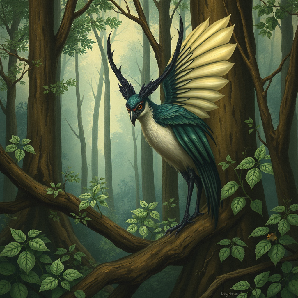 A classic forest scene with an attractive and gorgeous banshee. The scene is lush with the art styling of Linda Ravenscroft