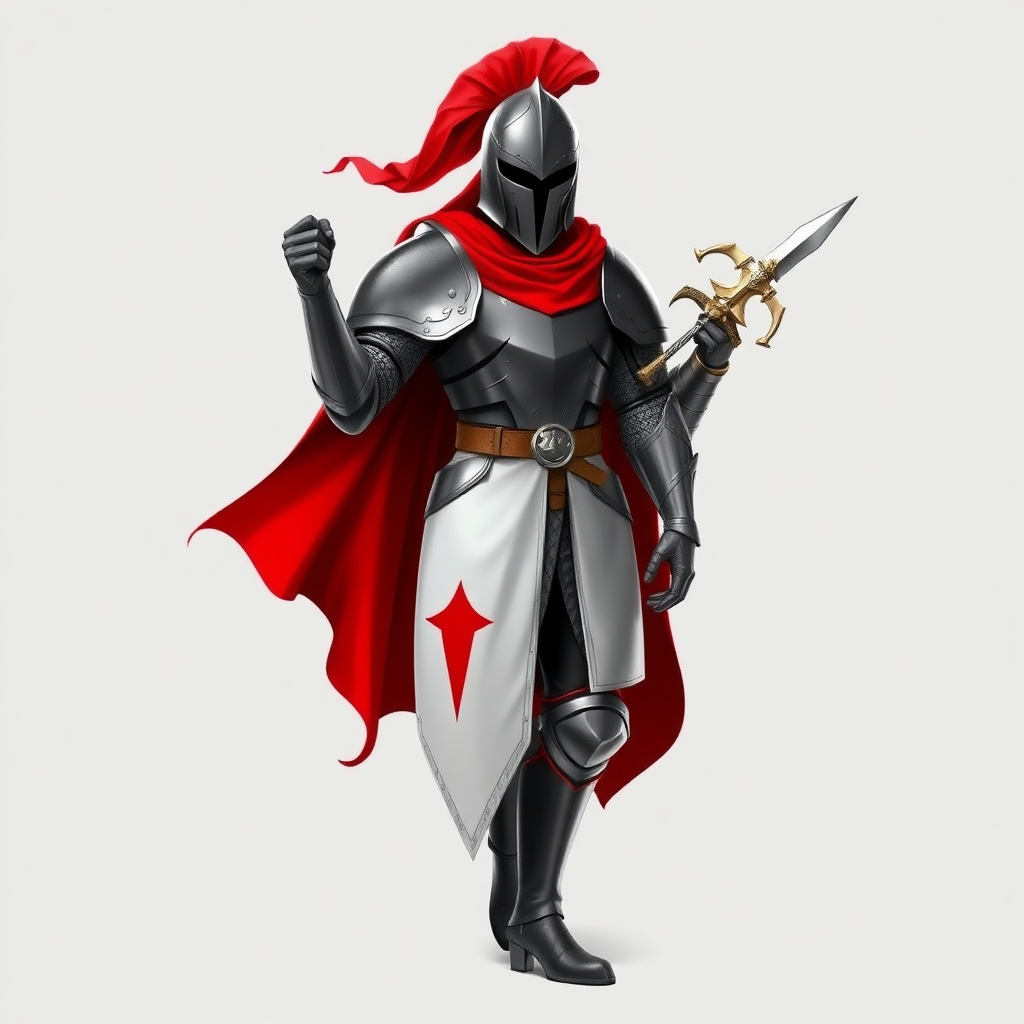 A knight in black, white, and red colors.