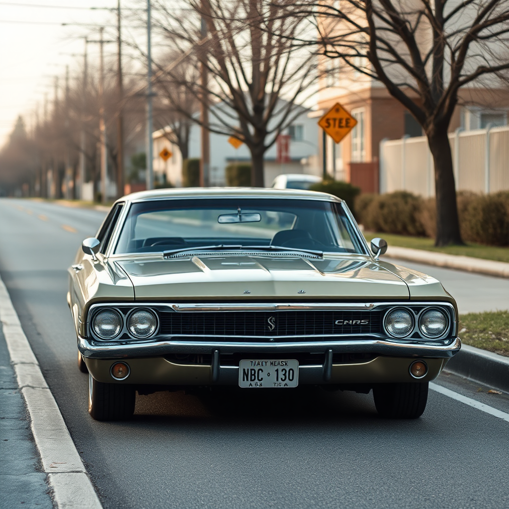 metallic shine classic car is parked on the side of the road, inspired by Taiyō Matsumoto, tumblr, restomod, nd4, c4 metallic shine classic american muscle car