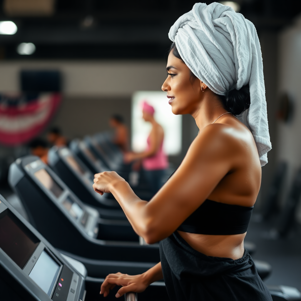 Indian wife, towel head, working out on Treadmill