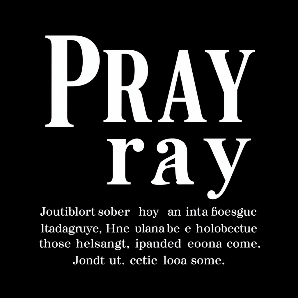 "Pray" with a sharp font on a black background and with font.