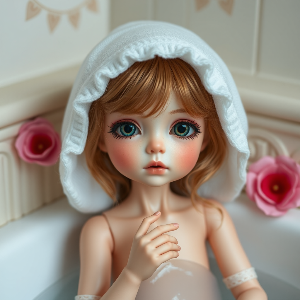 ooak art doll falling in love, flirting, artist doll, realistic doll, life-like porcelain doll, young preteen girl, unique personality, stunning eyes, bisque doll, bathing