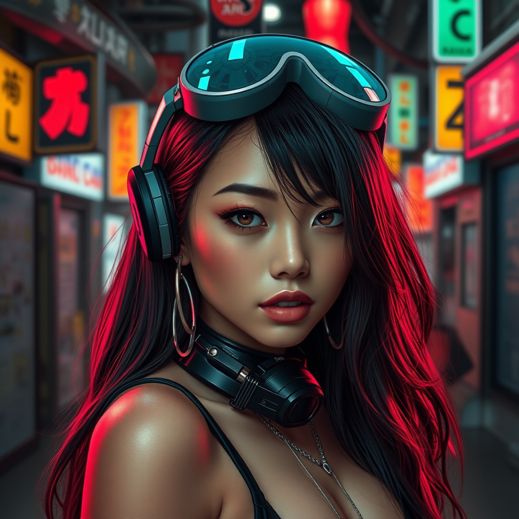 Real detailed photo of Sexy cyberpunk waifu