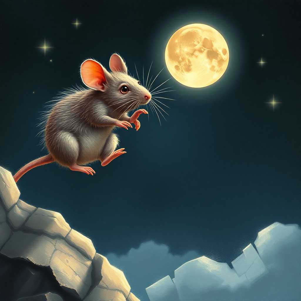 A rat jumping off the moon