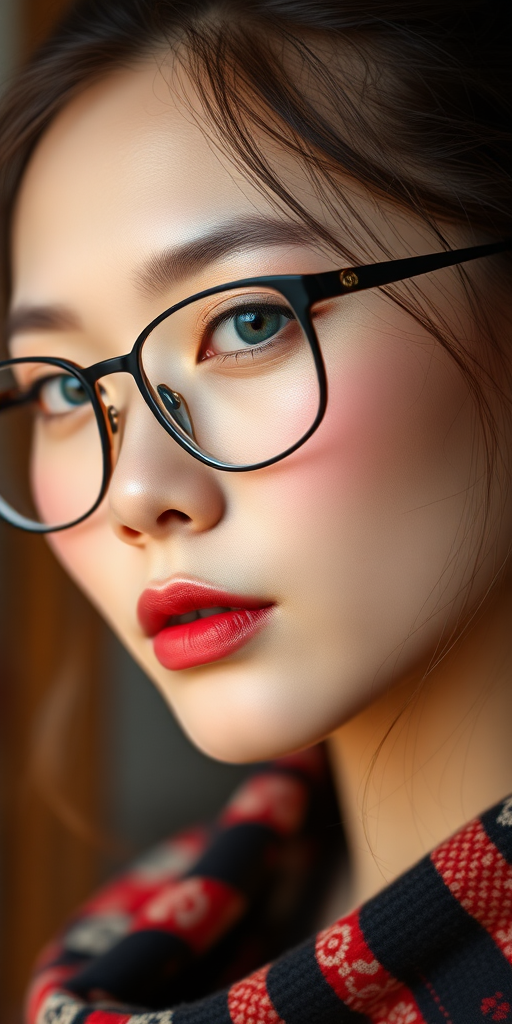 beautiful chinese pale woman with glasses